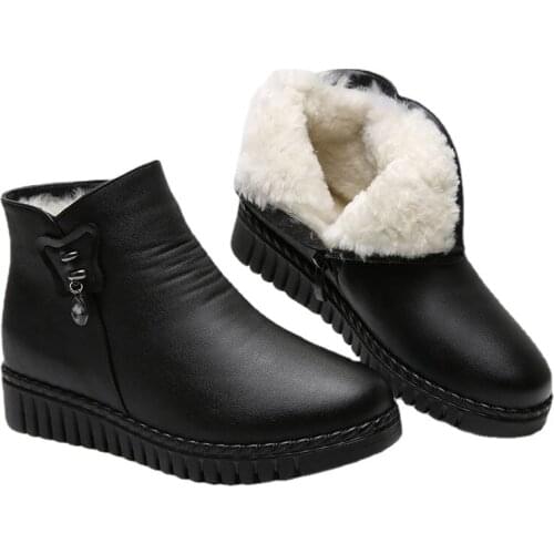 Nice Women Snow Boots Winter Flat Heels Ankle Boots Women Warm Platform Shoes Leather Thick Fur Booties Martin boots