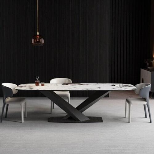Minimalist rock slab dining table Nordic minimalist rectangular marble creative stainless steel table