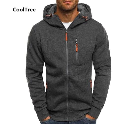 CoolTree Men Jackets Spring Autumn Solid color Casual Hooded Sweatshirt Coats Male Slim Fit Zipper Cardigan Outerwear Brand Top