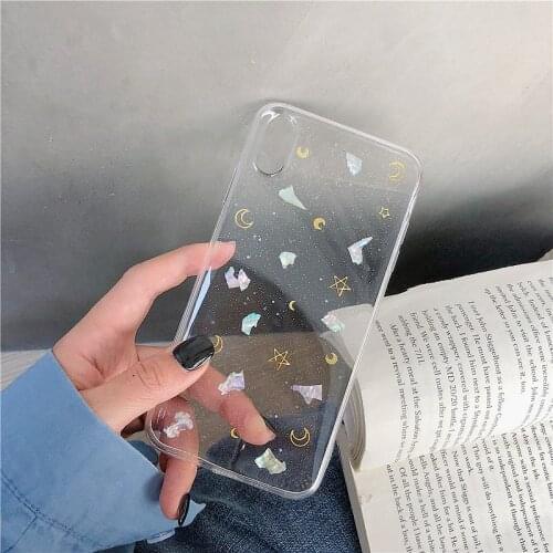 Luxury Sequins Shell Clear Phone Case for Iphone X Xs Max Stars Moon Soft Silicone Case for Iphone 6s 7 8plus Back Cover Capa