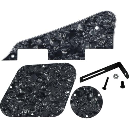 Set of 4Ply Black Pearl Guitar Pickguard Back Cover Plate Switch Cover with Bracket for LP Style Guitar Parts & Accessories