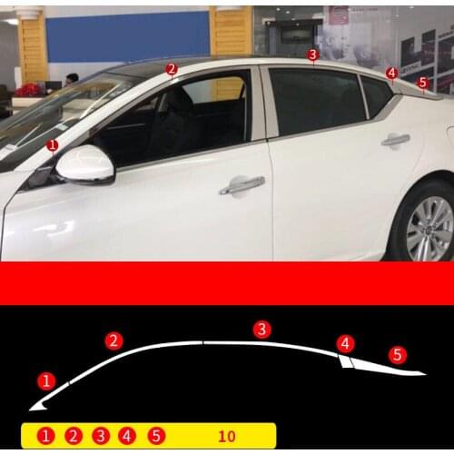 Stainless steel Car Upper Window cover trim Stainless Steel 10 pcs For Nissan Altima 2019 car accessories