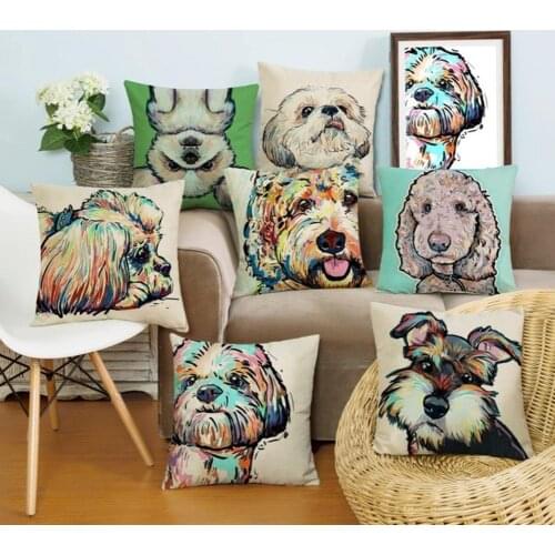 Fashion Cartoon Poodle Dog linen/cotton Throw Pillow Covers Pillowcases Couch Cushion Cover Home Decorative Pillow Covers