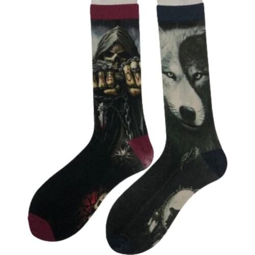 Socks Animation Skull Head Hip Hop Funny MenS Socks Fashionable And Handsome Wolf Head Medium Tube Socks MenS gift Choice