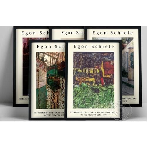 Egon Schiele Poster, Harbor Of Trieste Meadow Church And Houses Canvas Prints, Schiele Still Life Wall Deocr, Vintage Wall Art