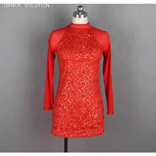 High Neck Design Long Sleeve Sequin Dressfor Ballet, Lyrical and Contemporary Dancing Show Costumes 18437A