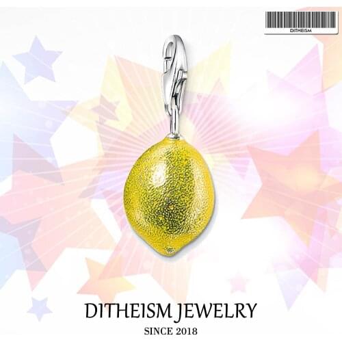 Yellow Lemon Charms Pendant,2018 Fashion Jewelry 925 Sterling Silver Trendy Gift For Women Girls Fit Bracelet Necklace Bag