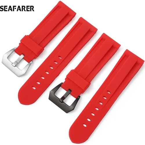 22mm 24mm 26mm Black Blue Red Orange White Army Green Watch Band Silicone Rubber Watchband Fit For Panerai Strap Needle Buckle