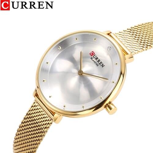 Luxury Brand Curren Quartz Watch Women Gem Dial Golden Ultra-Thin Steel Mesh Bracelet Ladies Wrist Watches Montre Femme Gifts