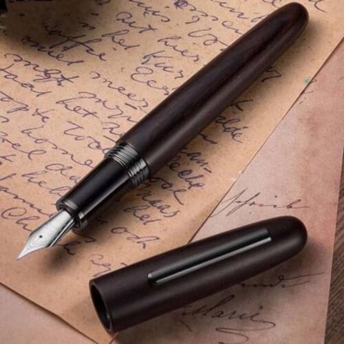 Luxury JinHao 9056 Wood Fountain Pen Black Ebony Gun Gray Fude Bending Stationery Office Supplies Ink Pens