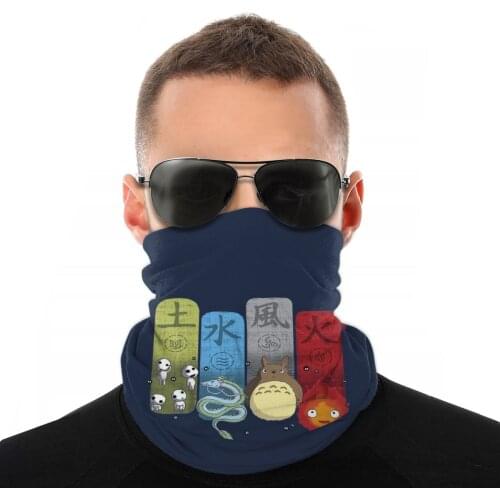 Four Spirited Away Scarf Neck Face Mask Men Women Halloween Neck Gaiter Seamless Bandanas Windproof Headband Biking Hiking