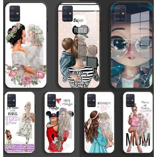 Mom and baby girl drawing Soft Silicone Glass Case For Samsung Galaxy A10 A20 A30 A40 A50 A70 A31 A51 A71 Balck Cover