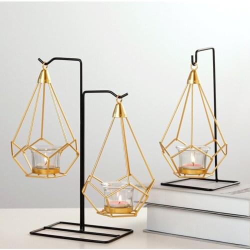 Nordic Iron Geometric Candle Holder Chandeliers Wedding Props Home Decoration Metal Crafts Candle Holder Living Room Decoration