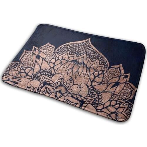 Modern Boho Rose Gold Floral Mandala Watercolor Mat Rug Carpet Anti-Slip Bedroom Entrance Door Mat Floral Mandala Rose Gold