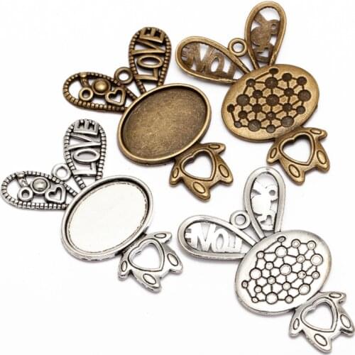 10pcs Antique Bronze Rabbit filigree cameo Glass Cabochon 25x18mm Base Cameo Blank Settings DIY Cabochons For Jewelry Making B