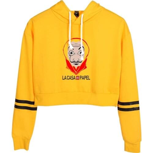 Paper House La Casa De Papel Yellow Hoodie Money Heist Harajuku Crop Top Sweatshirt Streetwear Hip Hop Long Sleeve Pullover Tops