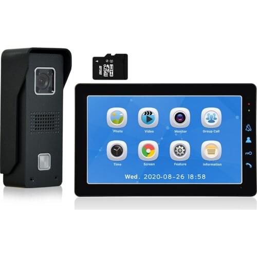 9 inch Video Door Phone Intercom System with 8GB card Record video Doorbell Kit Aluminium Alloy Camera for Home Villa Condo