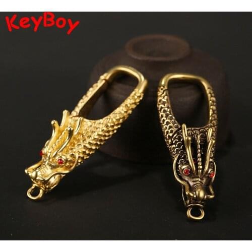 Chinese Style Vintage Copper Ornaments Brass Dragon Keychains Buckle Zodiac Dragon Key Chain Rings Waist Clasp Car Key Pendants