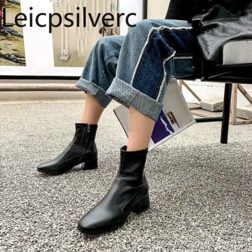 Womens Boots New Autumn And Winter Square head zipper mid heel Short tube Womens shoes plus size 33-43 With a height of 4.5cm