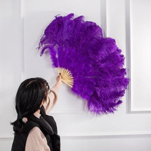 1pcs Purple Ostrich Feather Fan Big Natural Ostrich Marabou Feather Fan Carnival festival stage performance home furnishings