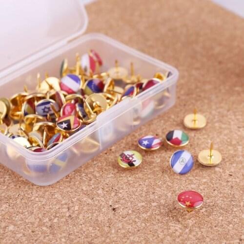 100pcs/box Map Tacks National Flag Glue Thumbtack Push Pins Notice Board Markers Office Supply