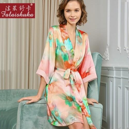 Noble Floral 100% Genuine silk robes dress suit women elegant Sexy wedding kimono robes for women nightwear bathrobe bride S5650