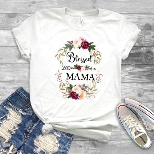 2020 Blessed Mama Shirt Floral Blessed Mom T-Shirt Cute Mom Life Shirts Mothers Day Gift