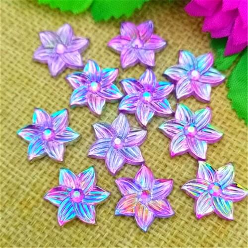 40PCS 14mm AB Color flower Acrylic Rhinestone Stone Flatback Beads