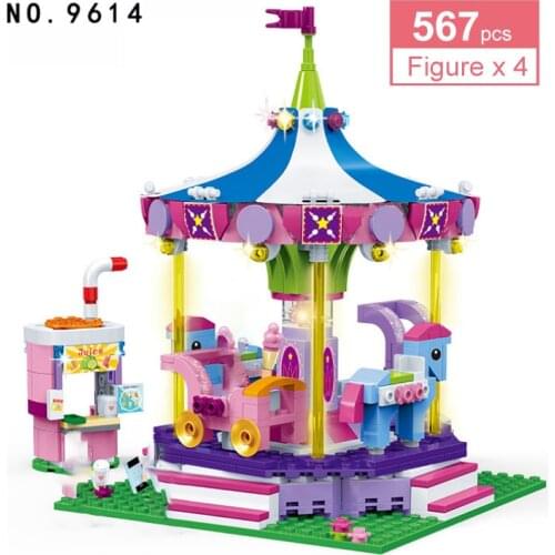 567Pcs Princess Fantasy Carousel Building Blocks Candy Colorful Holidays Amusement Park City Friends Party Time Model Bricks Toy