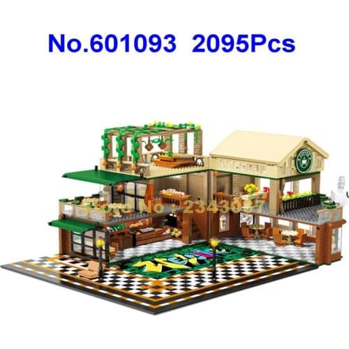 601093 2095pcs Urban Street View Casual Coffee House With Led 12 Building Blocks Toy