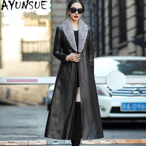 AYUNSUE Real Leather Jacket Women Sheepskin Coat 90% White Duck Down Jackets Mink Fur Collar Female Winter Parkas Mujer Chaqueta