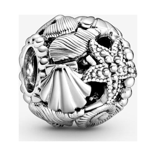 Openwork Starfish, Shells & Heart Charm 925 Sterling Silver Metal Beads Fits Pandora Bracelet Women DIY Jewelry Making bijoux