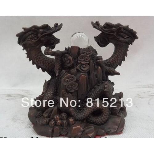 Bi00649 China Chinese Pure Bronze Animals FengShui Decorate Put Dragon Head Ball Statue