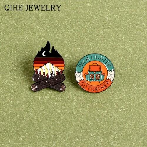Outdoor Camping Pins Night and Firewood Travel Bag Brooches Nature Travel Adventure Enamel Pin Outdoorsy Badge For Women Men