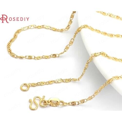 37932)2PCS 45CM 24K Gold Color Copper M Shape Clasps Finished Necklace Chains Jewelry Making Supplies Diy Findings Accessories