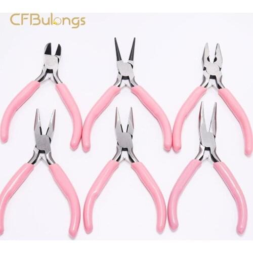 CFBulongs Fashion Mini Pink Non-Slip Handle Multifunctional Needle Nose Pliers Tool Kit For DIY Jewelry Handmade Design Repair