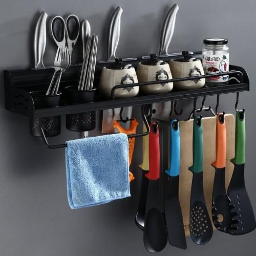 Black Kitchen shelf rack wall shelf with 2 cups Storage Rack sauce bottle Spice Tool Holder \ Seasoning Sooktops shelf