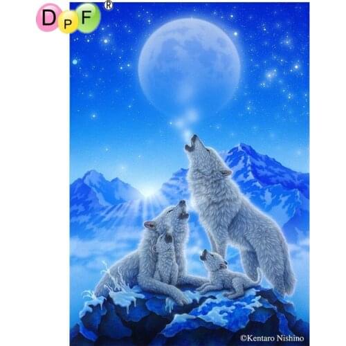DPF DIY Hakodate white Wolf 5D diamond embroidery home decor wall painting diamond mosaic kit square diamond painting cross stit