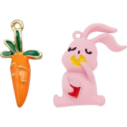 Julie Wang 4PCS Cartoon Rabbit Enamel Carrot Charms Spray-painted Bunny Animal Pendant Bracelet Jewelry Making Accessory