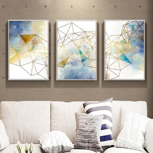 Gradient Ink Blue Poster Metal Line Pattern Advanced Features Painting Wall Art Home Decor Painting Canvas Prints Modern Poster
