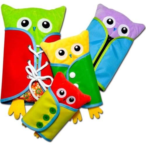 Toddler Montessori Dress Toy Cartoon 4Pcs Owls Zipper Toy Learn to Dress Montessori Life Educational Toys for Girls Boys 2-4 Old