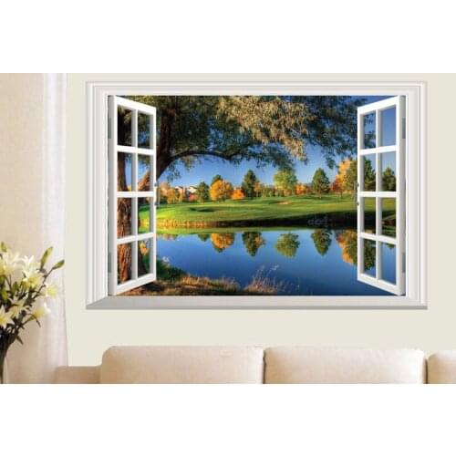 Beautiful Scenry lake view 3D Wall Sticker Self Adhesive House decoration Living Room Vinyl Art Stickers TMY5019
