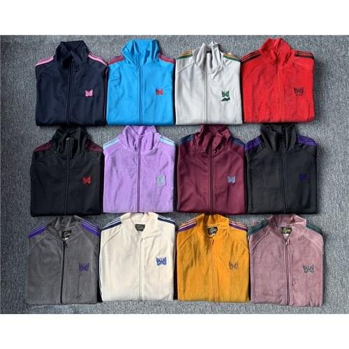 Butterfly Embroidery Needles AWGE Jackets Men Women 1:1 Top Quality Streetwear AWGE Jacket Red Stripes NEEDLES Coats