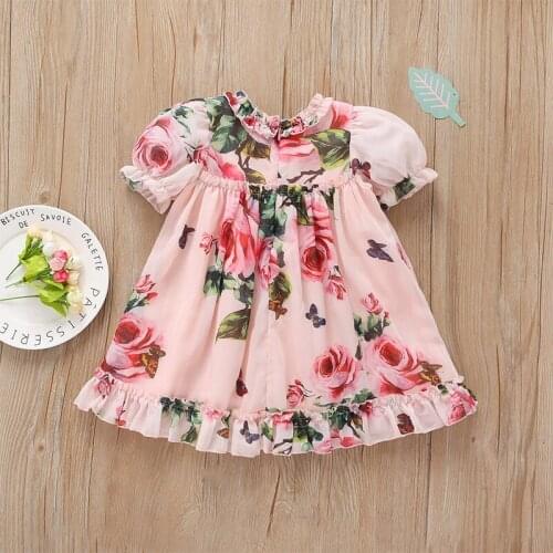 2020 TALLOLY Summer European and American babies and toddlers girls clothes printed chiffon short sleeve dress children dress