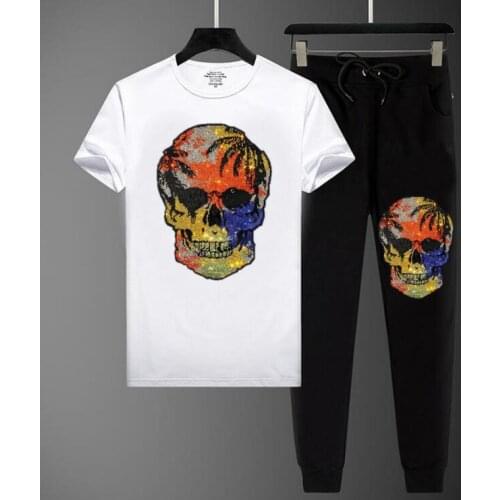 Hot sale Tracksuit Men Rhinestones two piece sets summer clothes Casual hot drilling Suit men drop shipping