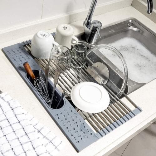 Multifunction Dish Drying Rack Sink Drain Rack Shelf Basket Bowl Sponge Holder Dish Drainer Dryer Tray Kitchen Storage Organizer