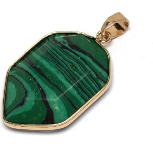 Fashion Natural Malachite Stone Charms Faceted Section Bread Shape Pendants for Jewelry Making DIY Necklace