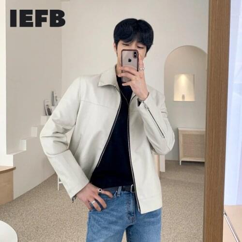 IEFB mens clothing PU leather casual short style coat Korean fashion slim spring autumn trend long sleeve lapel jackets 9Y4317