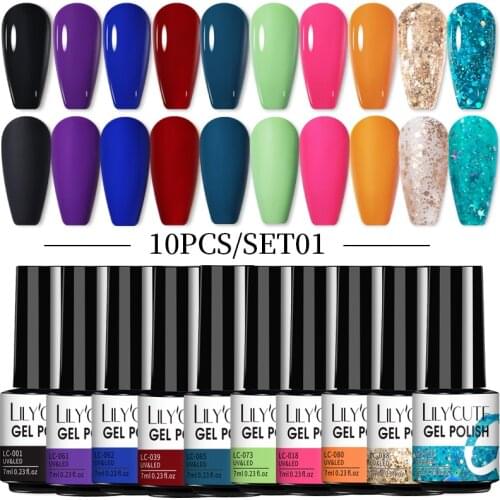 LILYCUTE Manicure Gel Set 6/12Pcs/Kit 7ml Hybrid Semi Permanent UV LED Base Top Coat Nail Gel For Nail Art Gel Nail Polish Set