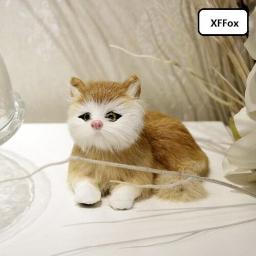 New real life yellow cat model plastic&furs simulation lying cat doll gift about 15x10cm xf2497